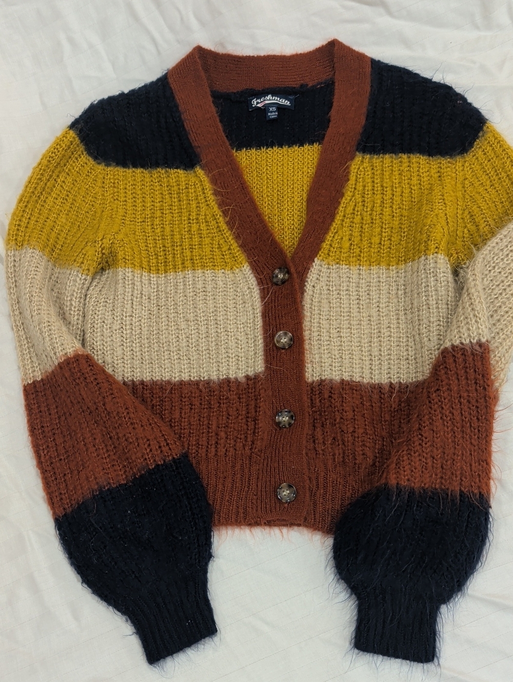 Freshman Women's Multi Striped V-Neck Cardigan  Size XS